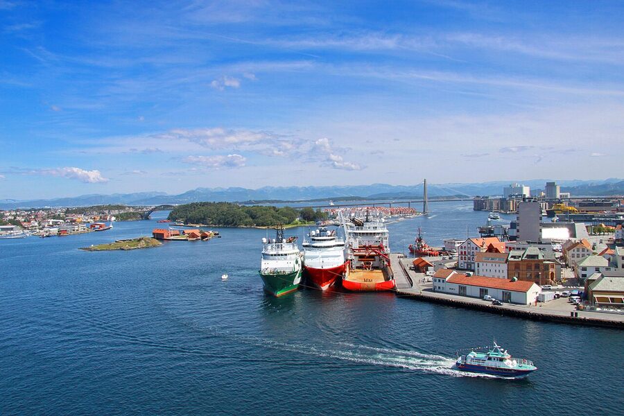 Stavanger harbour seen from a boat