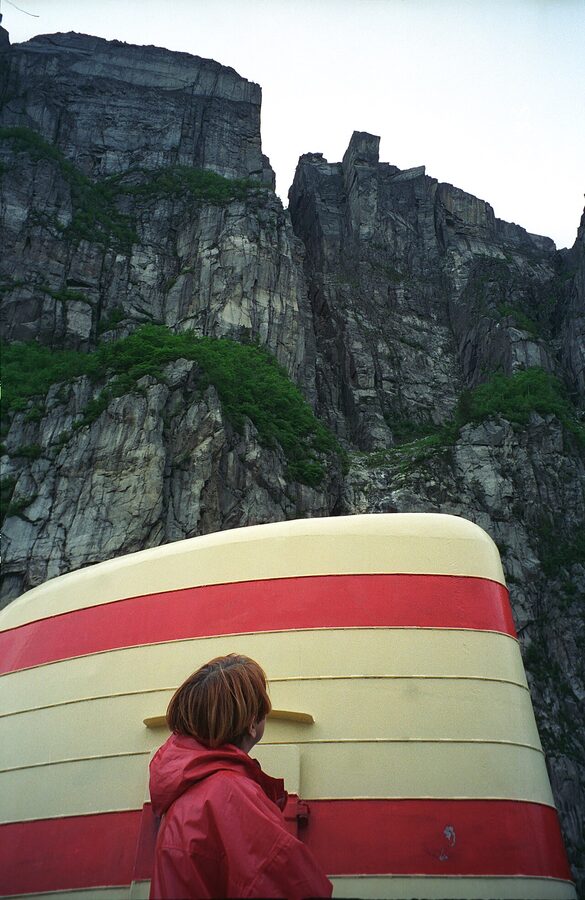 Lysefjord with Preikestolen Pulpit Rock seen from a distance