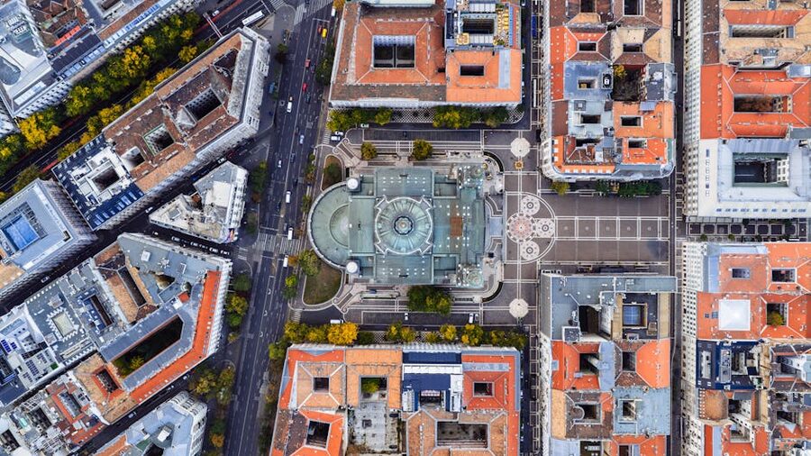 Aerial view of Budapest cityscape