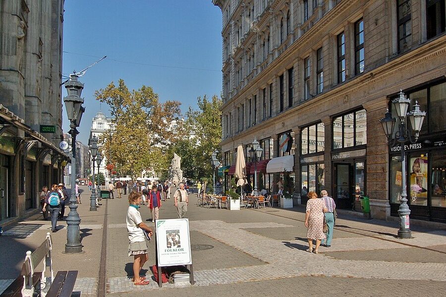 Vaci utca pedestrian shopping street Budapest