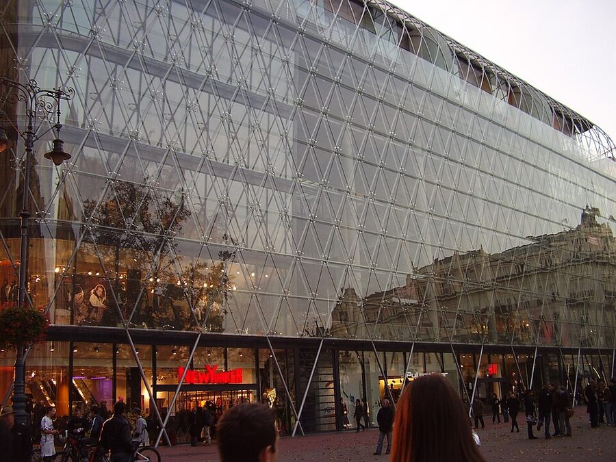 Modern building at 1 Vorosmarty Square Budapest