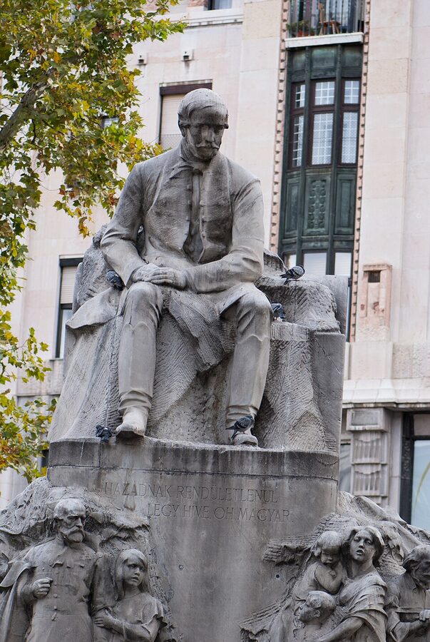 Statue of Mihaly Vorosmarty on Vorosmarty Square Budapest