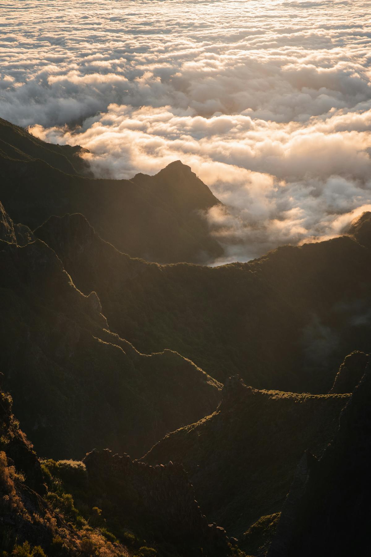 Sunrise view over cloud-covered mountains in Madeira