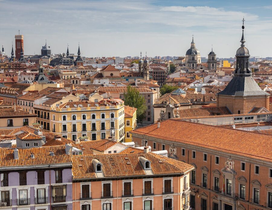Aerial view of Madrid historic rooftops and architecture