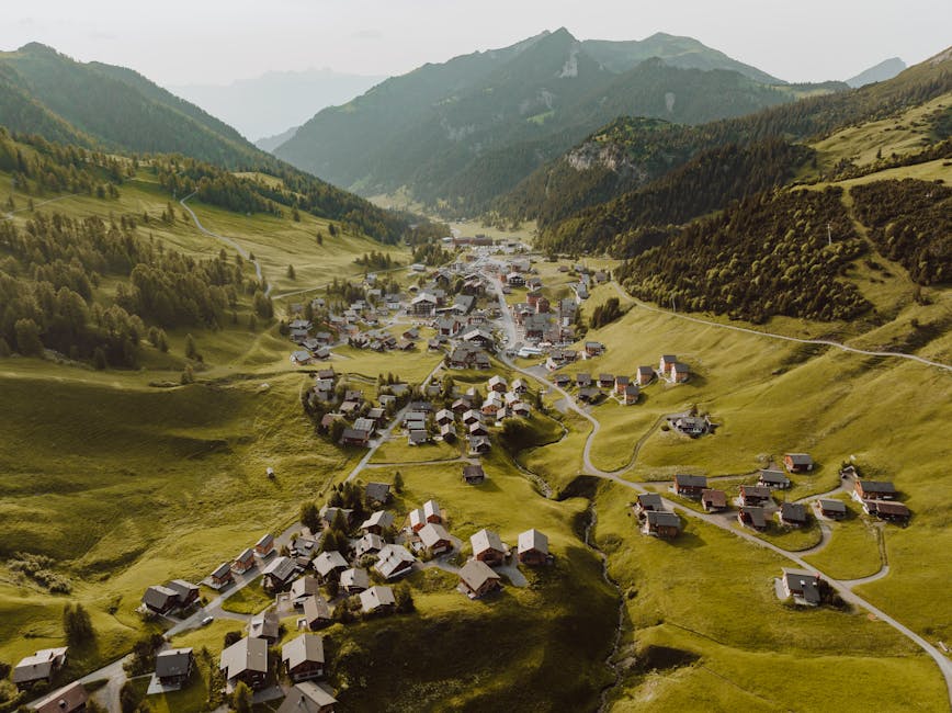 Aerial Malbun village Liechtenstein Alps