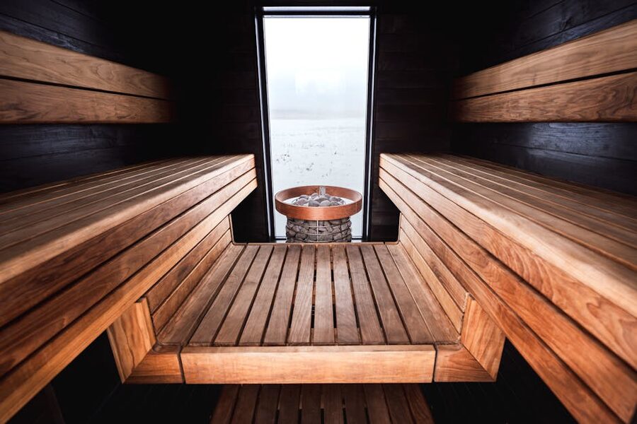 Modern Nordic style sauna with wooden interior
