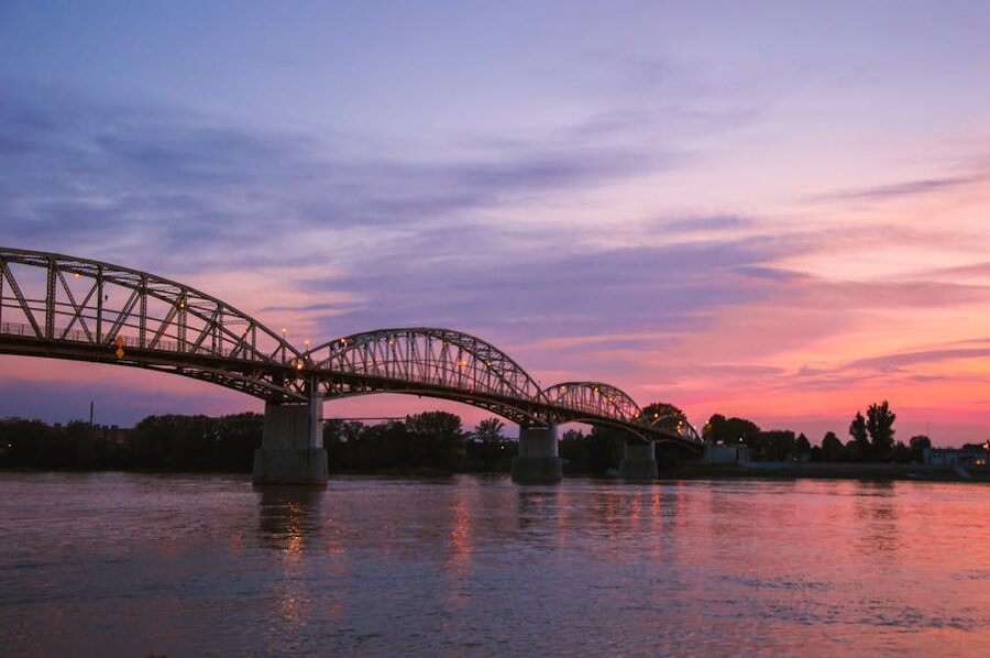 Maria Valeria Bridge silhouette at sunset over the Danube