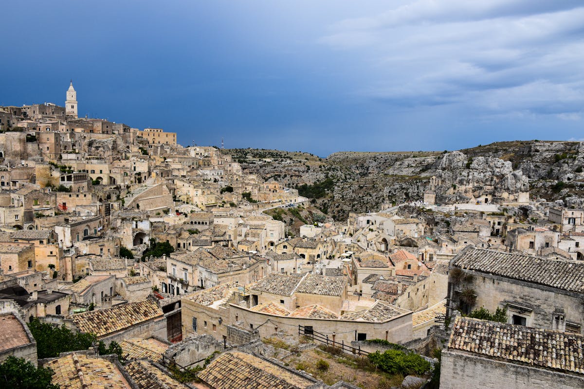 Traditional stone buildings and architecture in the old town of Matera