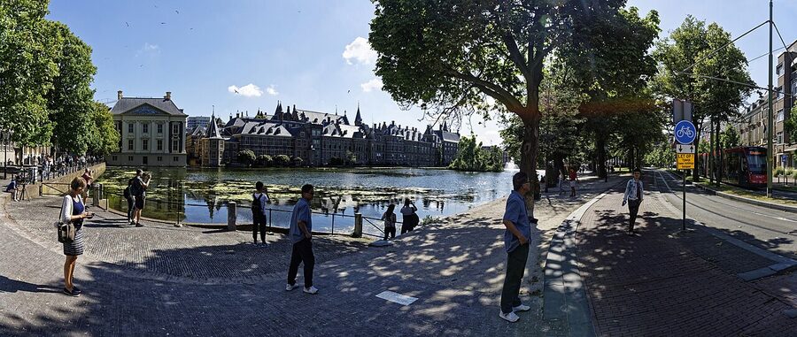 Hofvijver pond Mauritshuis and Binnenhof The Hague