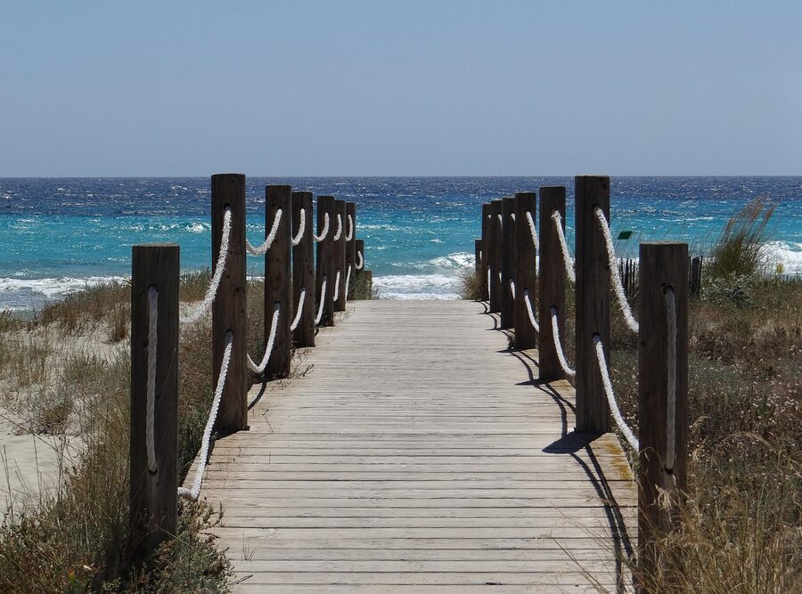Son Bou beach stretching along the south coast of Menorca