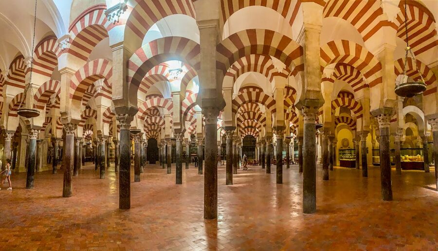 Detailed interior arches of the Mosque-Cathedral in Cordoba