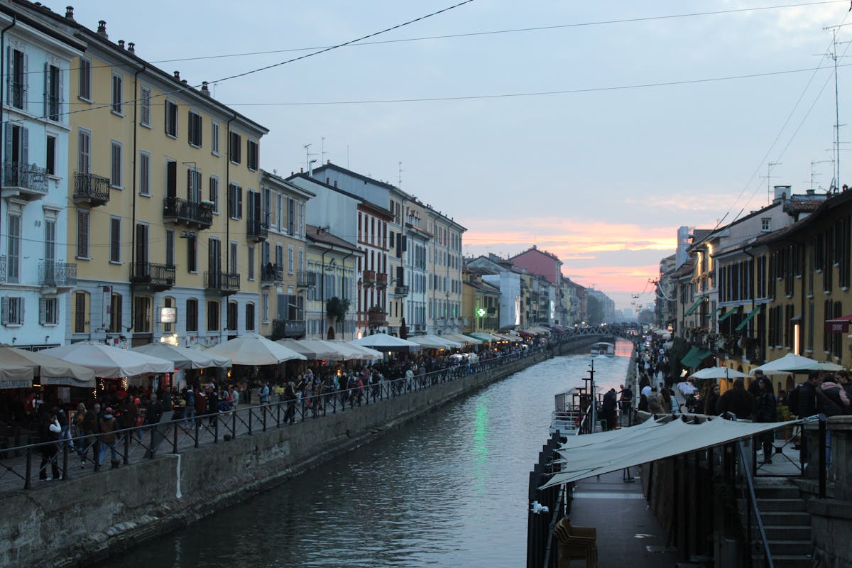 Evening light over the Navigli canal in Milan