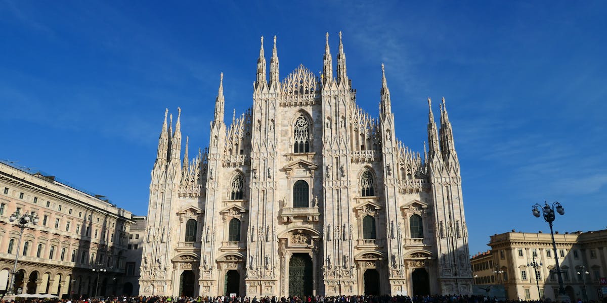Milan Duomo and Piazza del Duomo on a sunny day