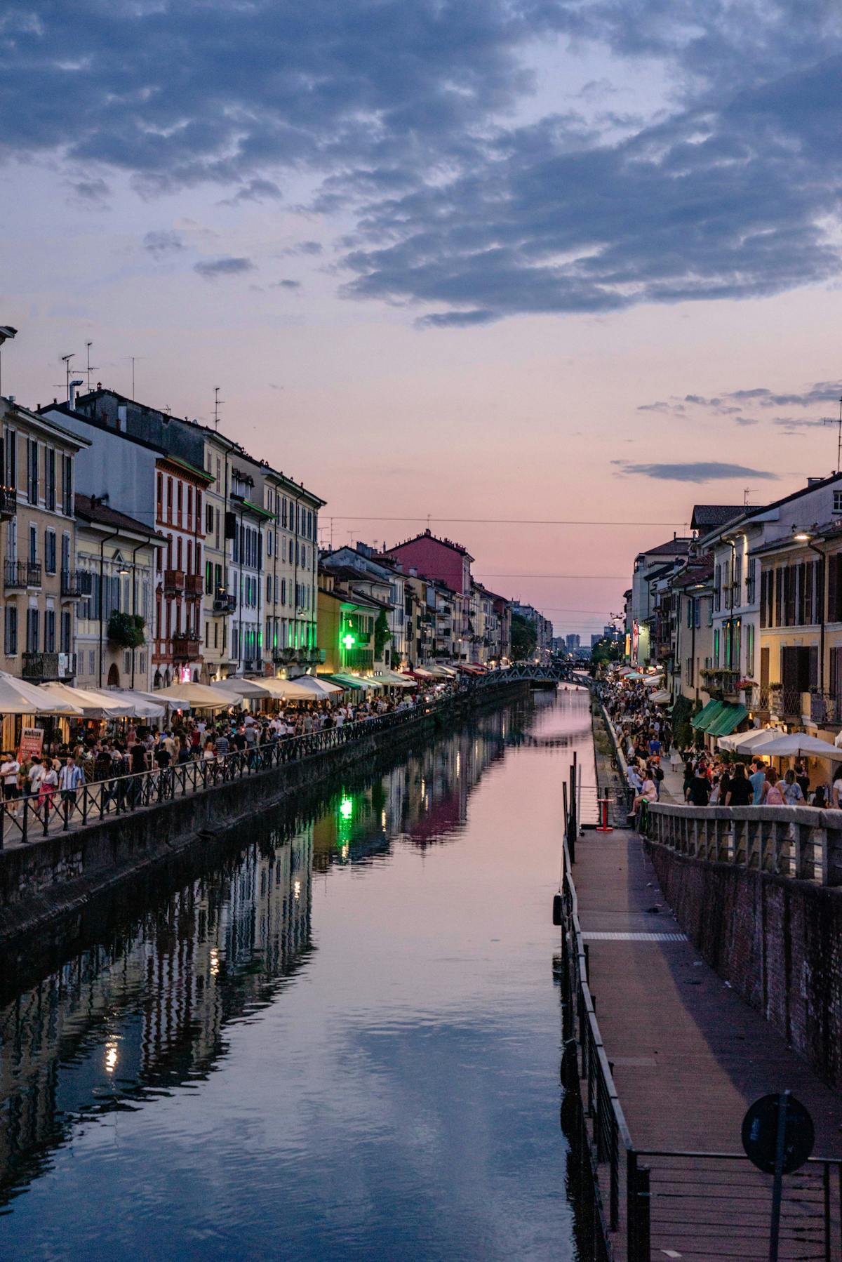 Colorful buildings along the Navigli canal in Milan