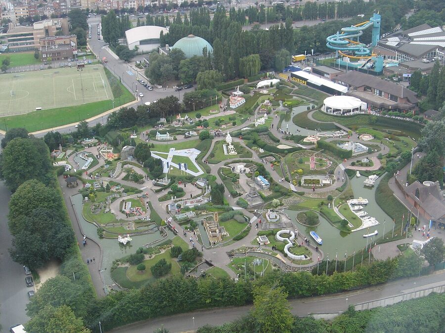 Mini Europe park aerial view next to Atomium Brussels
