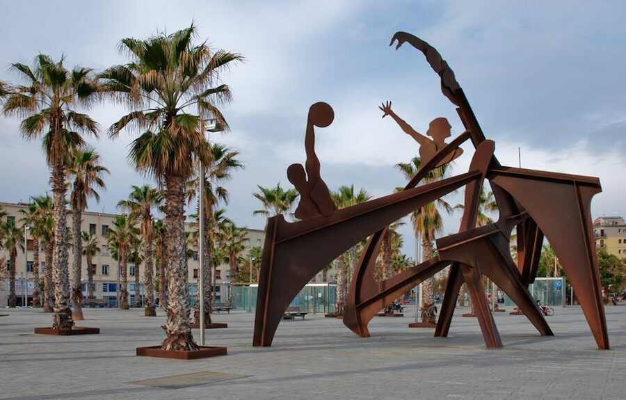 Bronze sculpture in an open plaza in Barcelona