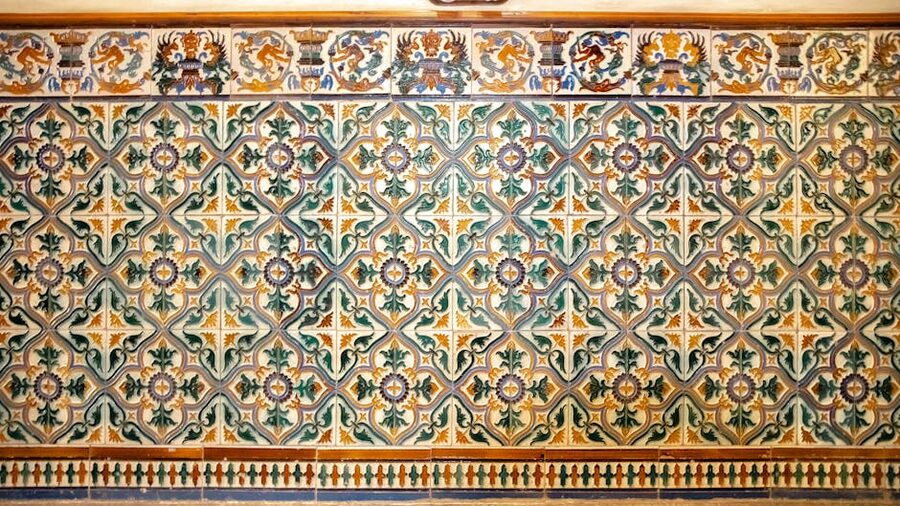 Colorful Spanish mosaic tile wall in Barcelona