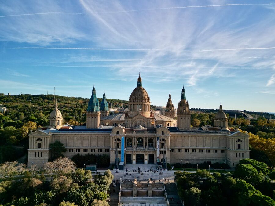 Aerial view of MNAC Montjuic National Palace in Barcelona