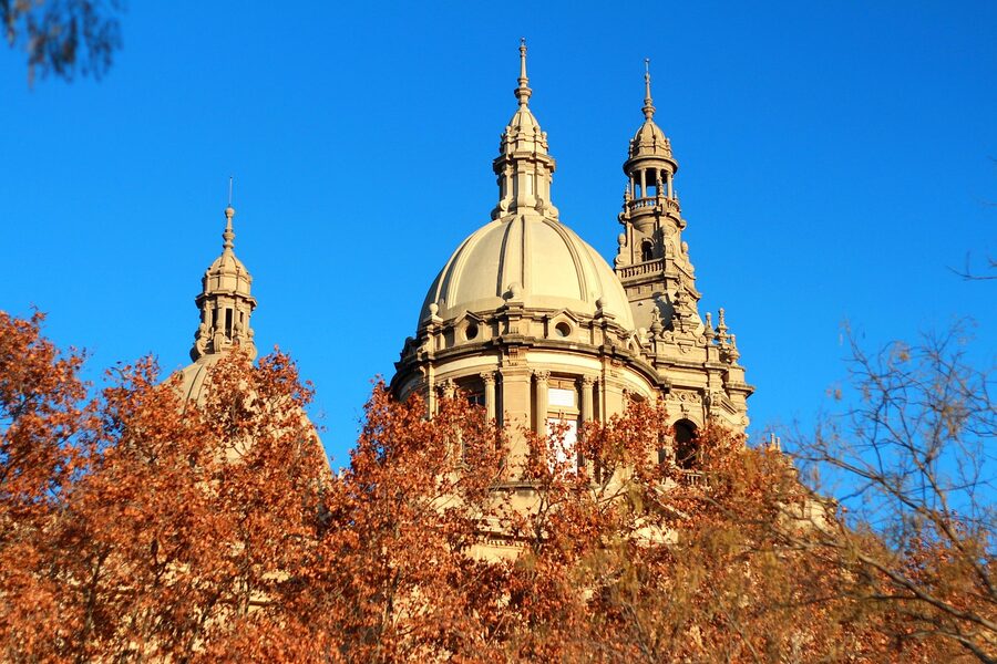 MNAC museum tower and dome detail in Barcelona
