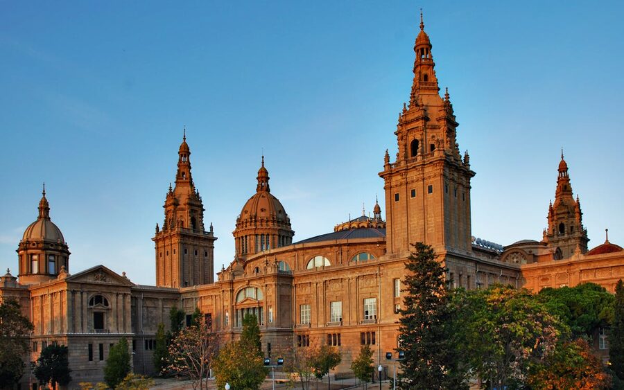 National Art Museum of Catalonia MNAC building in Barcelona against blue sky