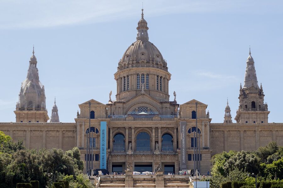 Front view of National Art Museum of Catalonia grand facade Barcelona