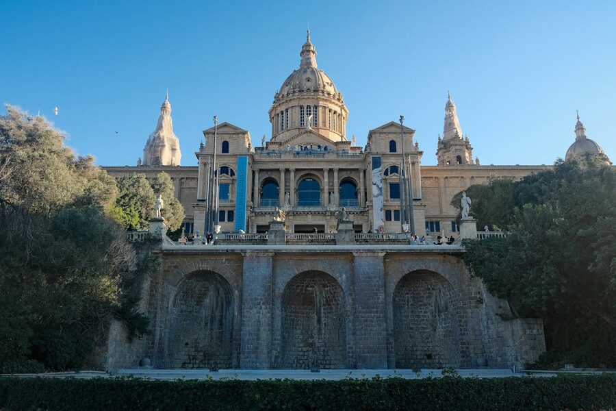 Grand facade of the MNAC Palau Nacional on Montjuic Barcelona