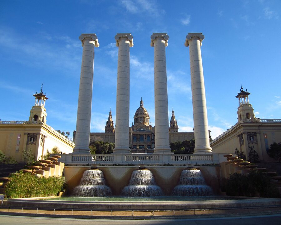 MNAC viewed from Placa Espanya with fountains in Barcelona