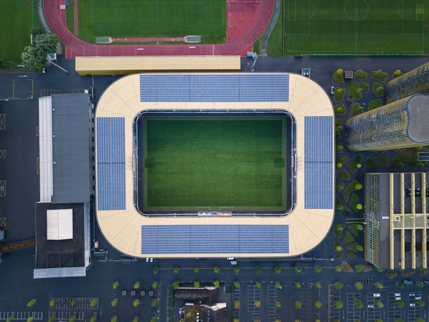 Modern stadium drone aerial view