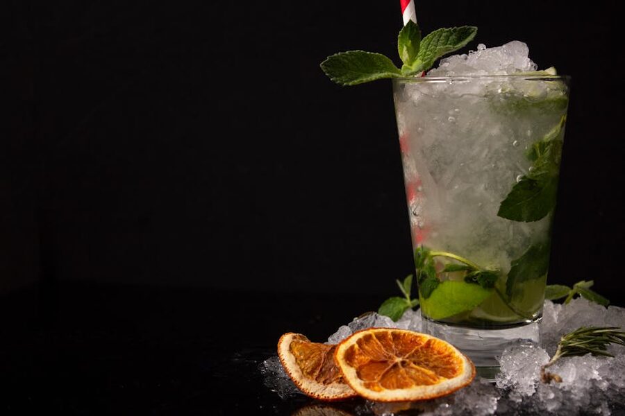 Mojito cocktail with mint on ice