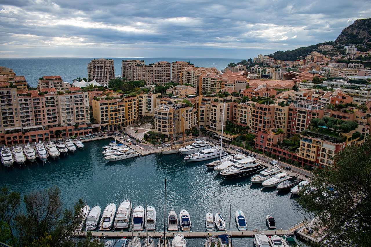 Panoramic view of Monaco city skyline along the Mediterranean Sea