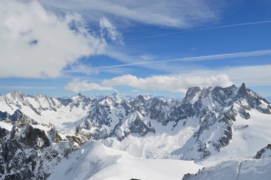 Aerial view of Mont Blanc mountains Chamonix