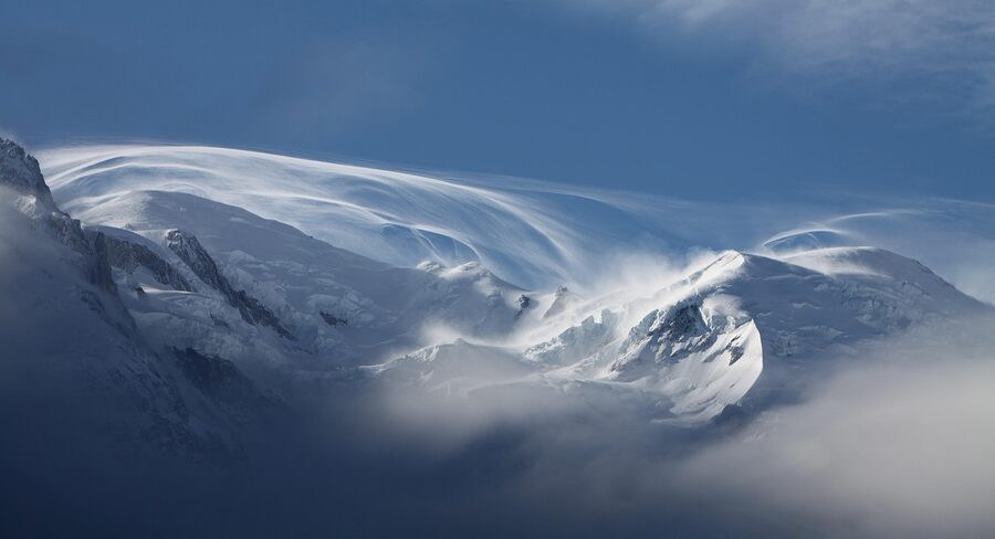 Mont Blanc mountains Chamonix winter stormy