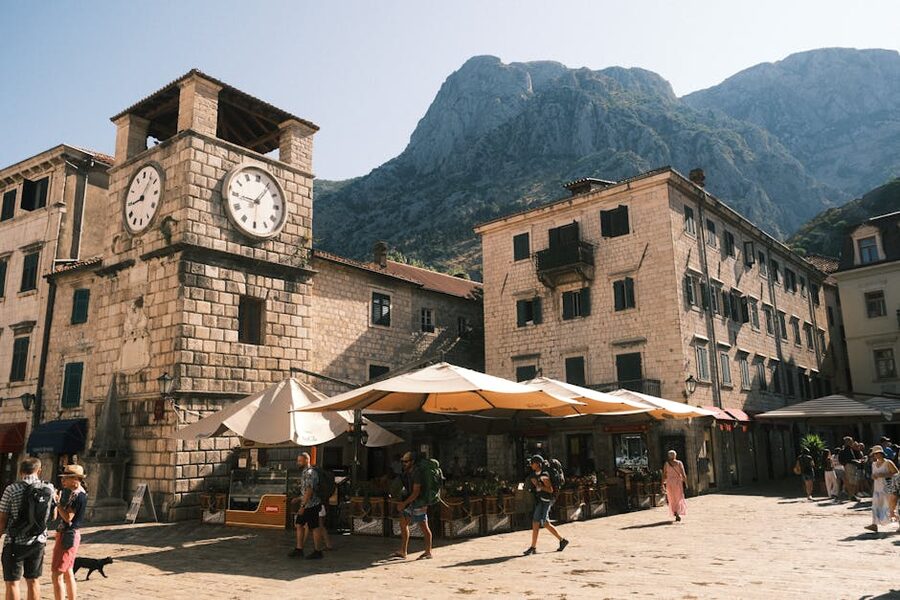 Kotor old town square clock tower