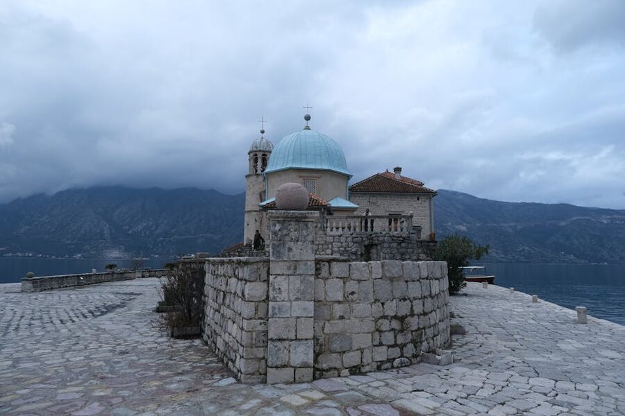 Our Lady of the Rocks church blue dome island