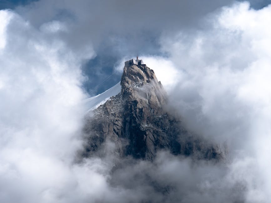 Mountain peak clouds observatory