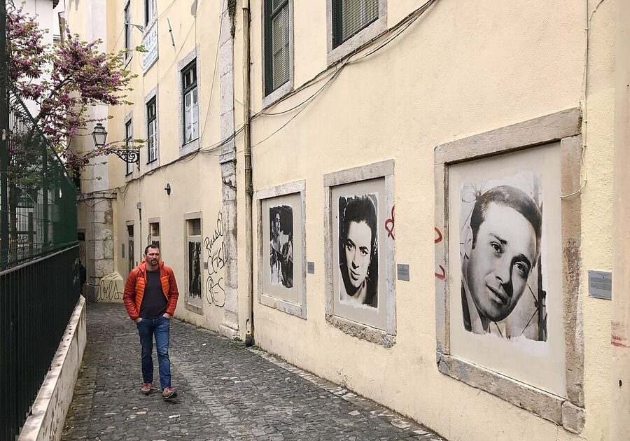 Mural tribute to fado legends in Mouraria, Lisbon