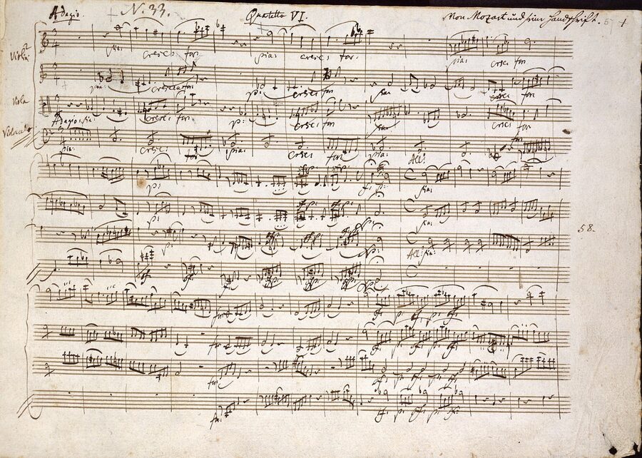 Handwritten Mozart quartet sheet music