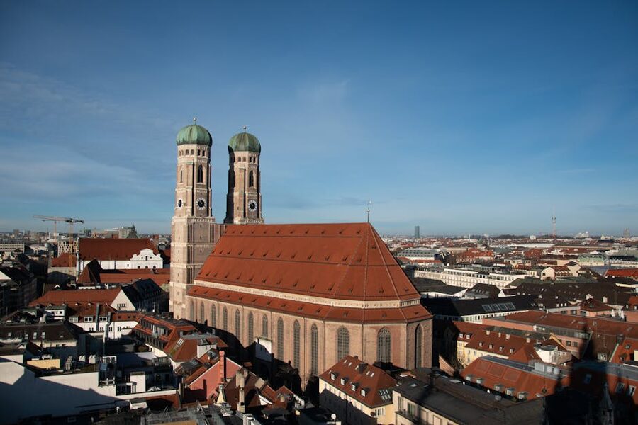 Munich Frauenkirche aerial cityscape