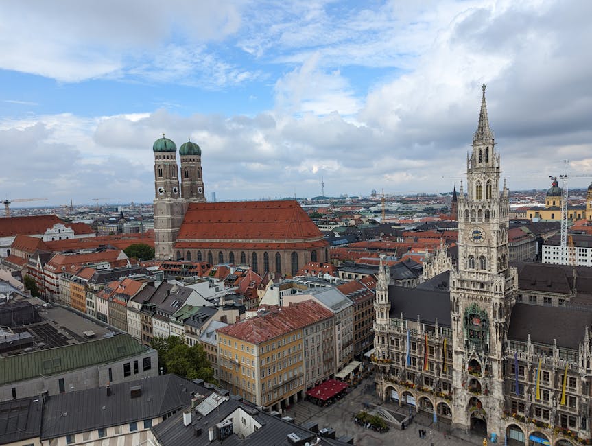 Munich Marienplatz aerial view with New Town Hall