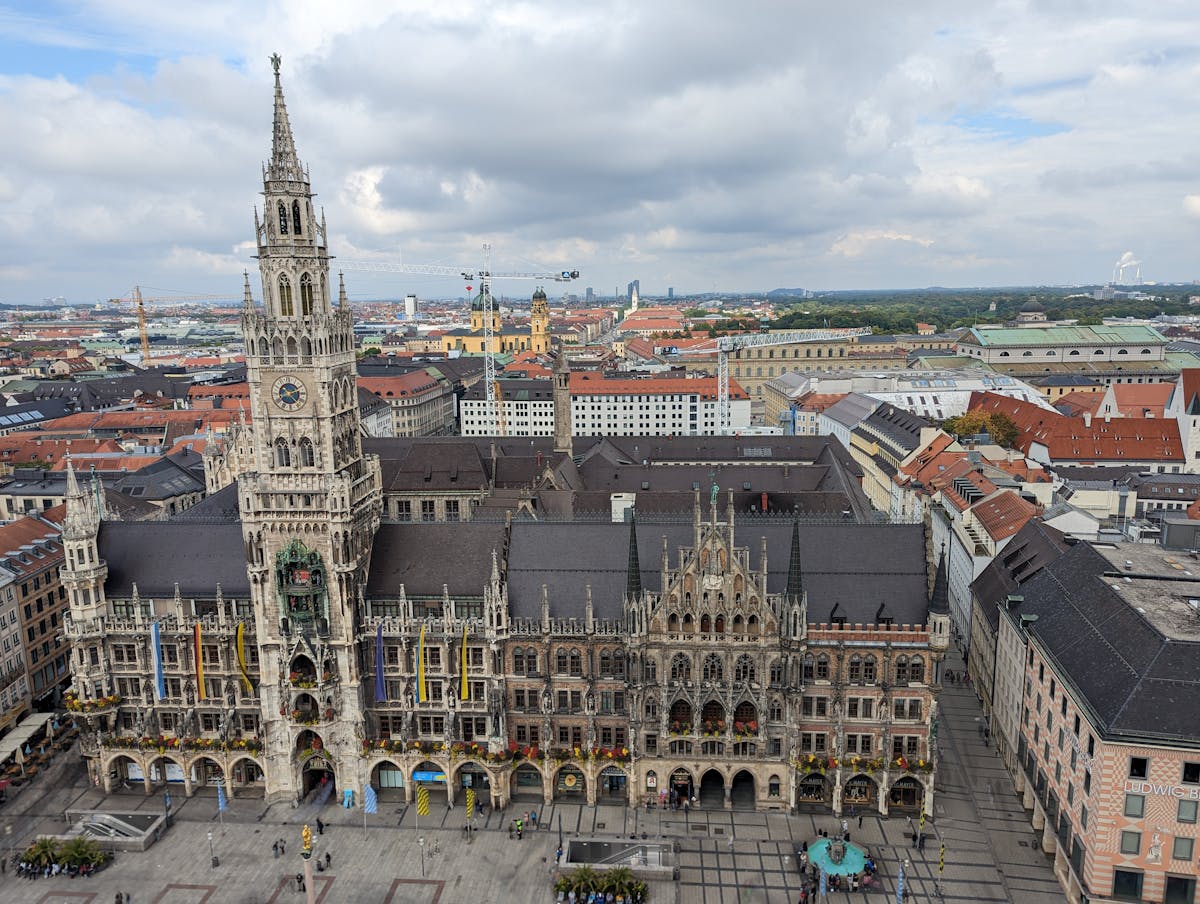 Aerial view of Marienplatz in Munich city centre