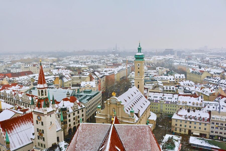 Munich aerial view snow winter