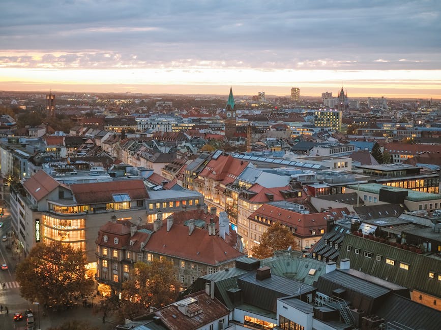 Munich sunset aerial skyline