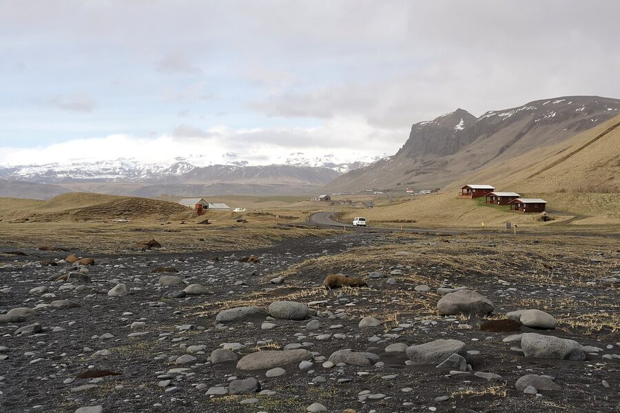 Mýrdalsjökull glacier viewed from Reynisfjara Iceland