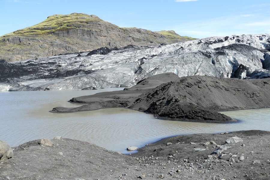 Mýrdalsjökull glacier landscape with rubble Iceland