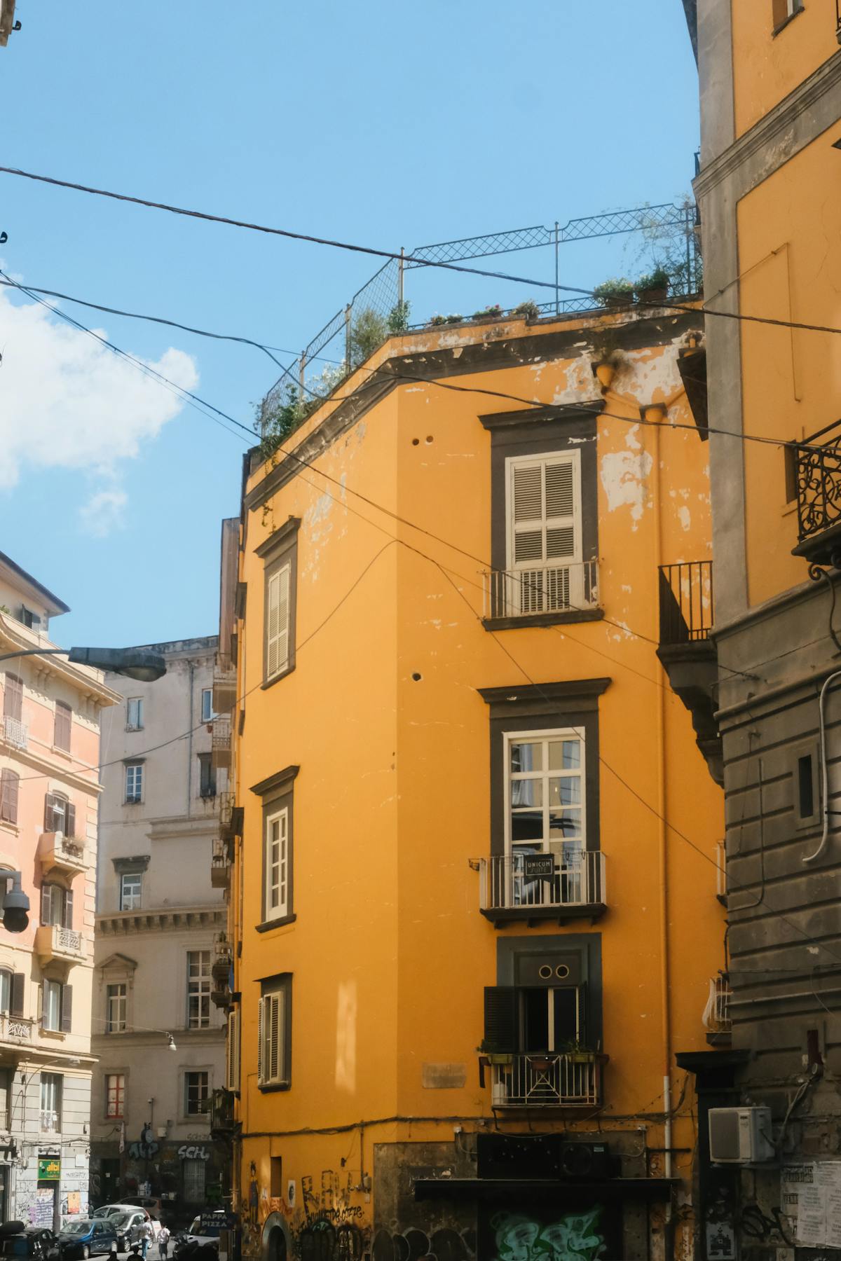 Colorful buildings in a picturesque Naples neighborhood