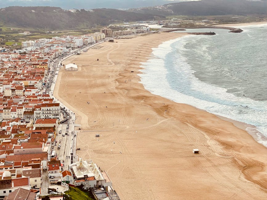 Nazare aerial view of beach and Portuguese coast