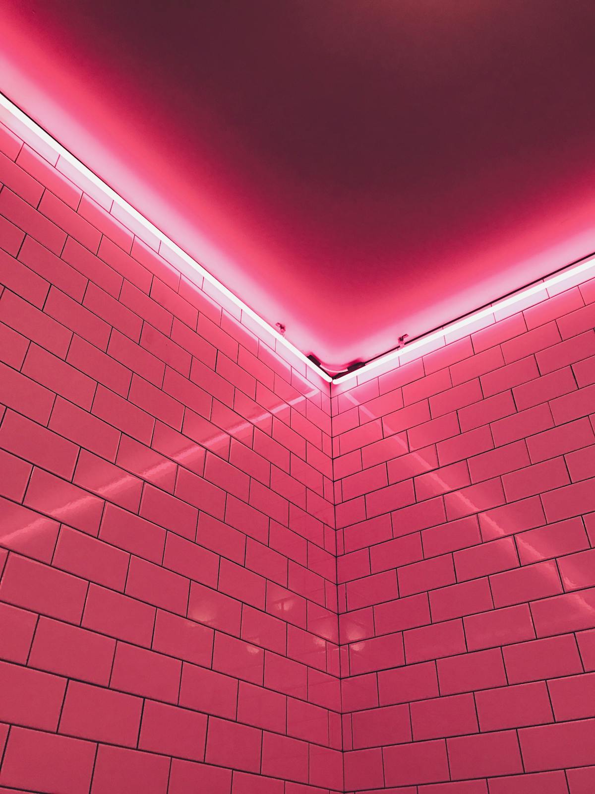 Neon pink room with modern tile design