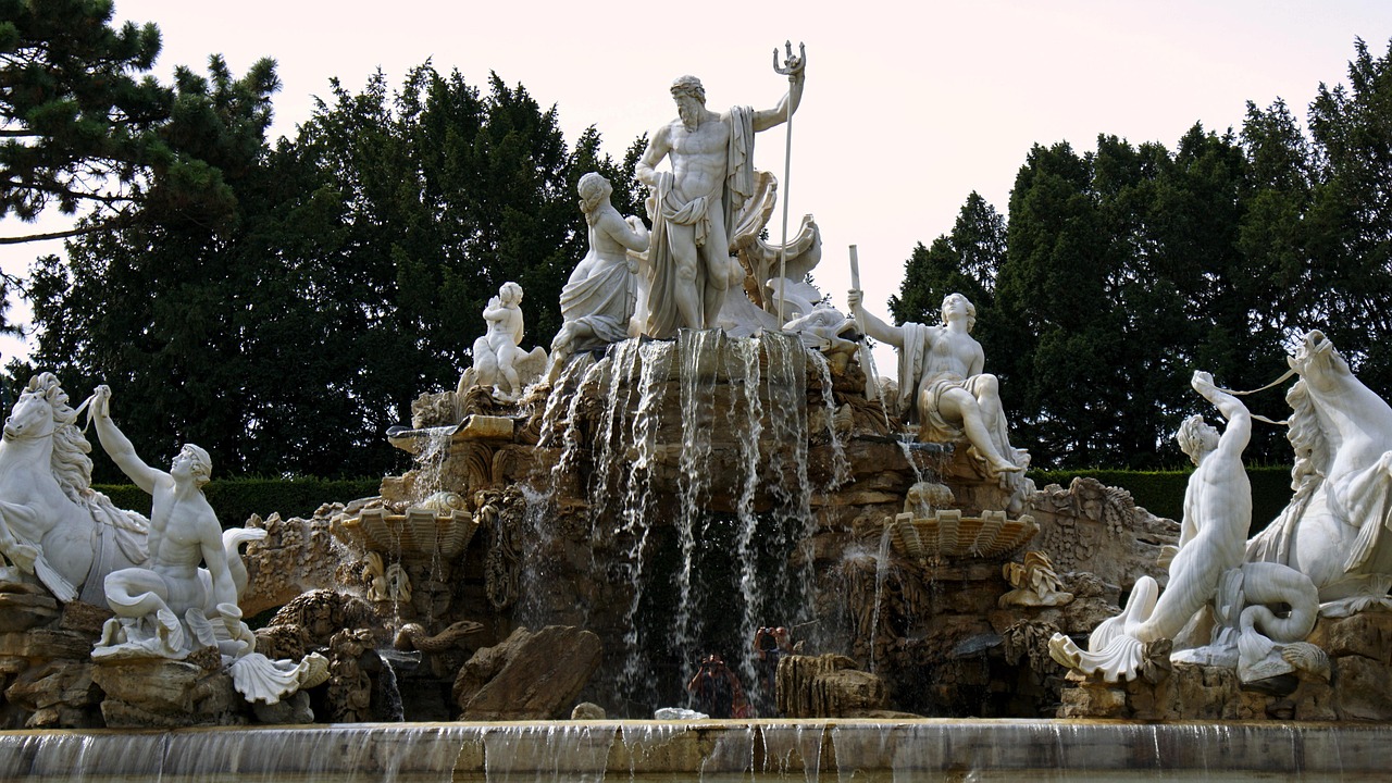 The Neptune Fountain with dramatic sculptures at Schonbrunn Palace