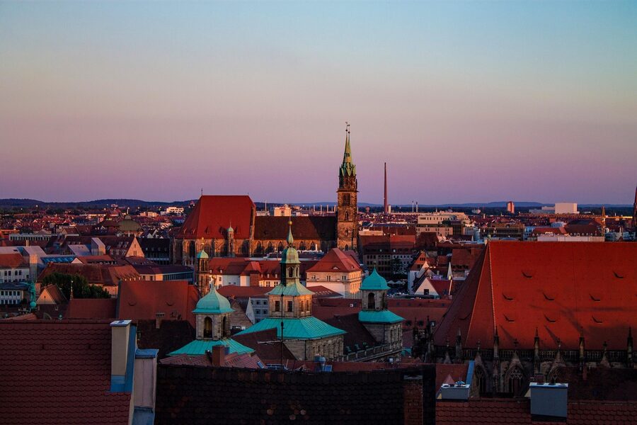 Nuremberg roofs churches from above