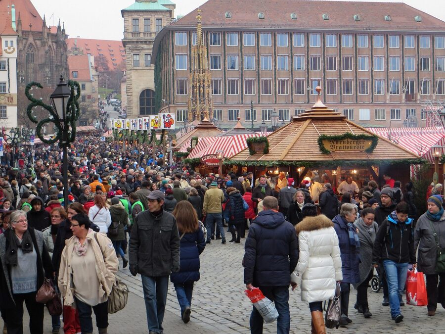 Nuremberg winter street with snow
